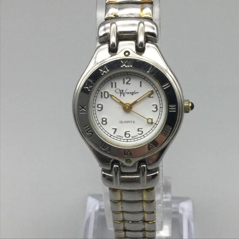 Wrangler Womens Watch 25mm White Dial Two Tone Stretch Band 1285 New Battery